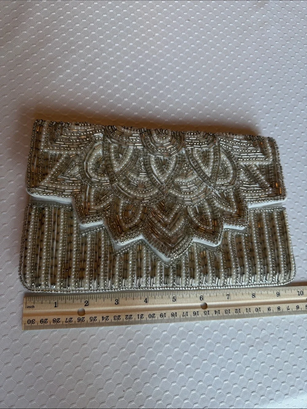 INC International Concepts Ivory and Silver Beaded Clutch